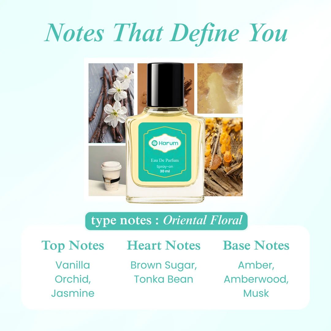 Harum.sg Vanille Oriental Floral perfume 30ml with notes of vanilla, orchid, jasmine, brown sugar, tonka bean, amber, amberwood, and musk – premium long-lasting Eau de Parfum in Singapore
