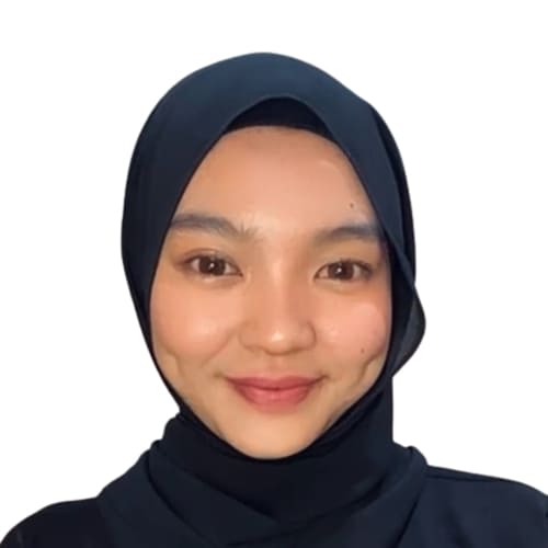 Person wearing a dark hijab on a white background